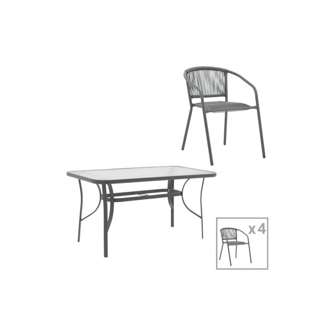 Τραπεζαρία 5τμχ "ENSURE-LINDARIA" από μέταλλο/γυαλί σε χρώμα ανθρακί 140x80x70