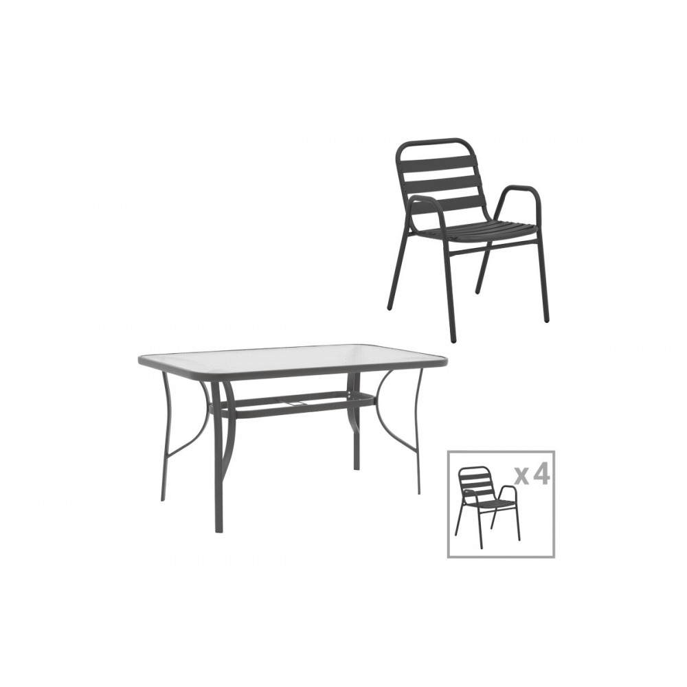 Τραπεζαρία 5τμχ "ENSURE-SUSSIE" από μέταλλο σε χρώμα ανθρακί 140x80x70