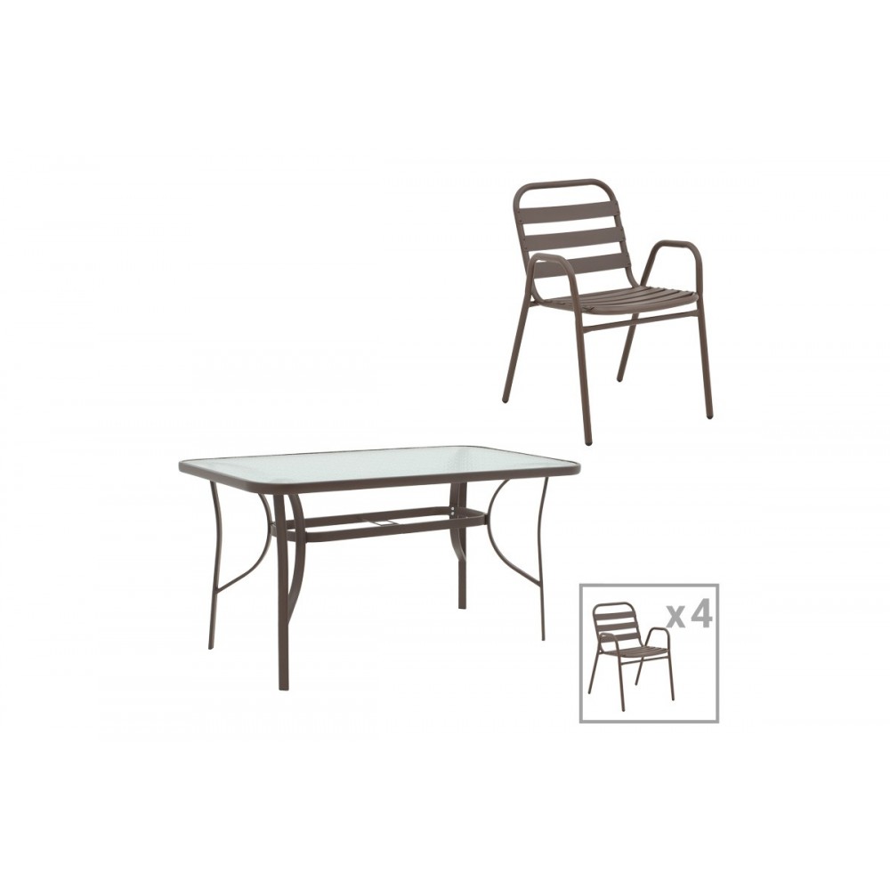 Τραπεζαρία 5τμχ "SUSSIE-ENSURE" από μέταλλο σε χρώμα καφέ 120x70x70