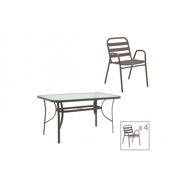 Τραπεζαρία 5τμχ "SUSSIE-ENSURE" από μέταλλο σε χρώμα καφέ 120x70x70