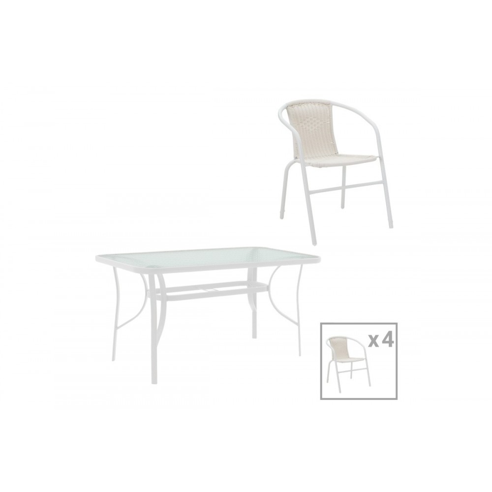 Τραπεζαρία 5τμχ "OBBI-ENSURE" από μέταλλο/γυαλί σε χρώμα λευκό 120x70x70