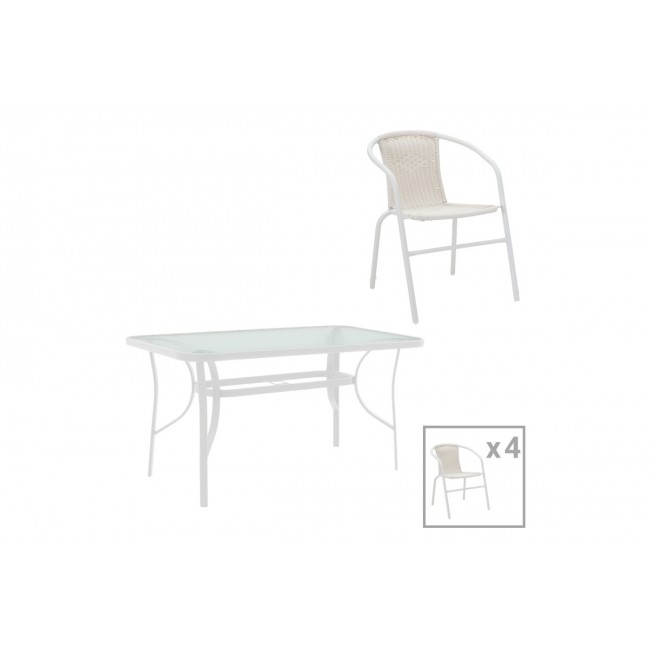 Τραπεζαρία 5τμχ "OBBI-ENSURE" από μέταλλο/γυαλί σε χρώμα λευκό 120x70x70