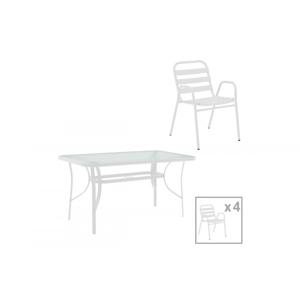Τραπεζαρία 5τμχ "SUSSIE-ENSURE" από μέταλλο/γυαλί σε χρώμα λευκό 120x70x70