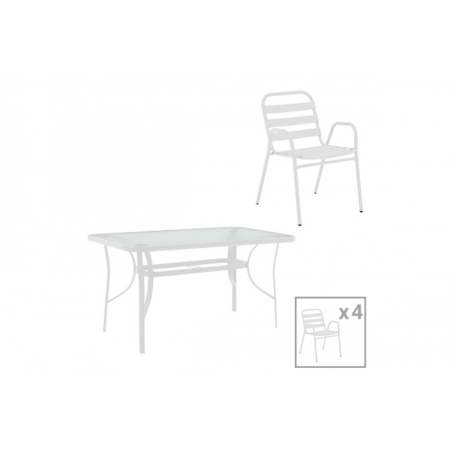 Τραπεζαρία 5τμχ "SUSSIE-ENSURE" από μέταλλο/γυαλί σε χρώμα λευκό 120x70x70