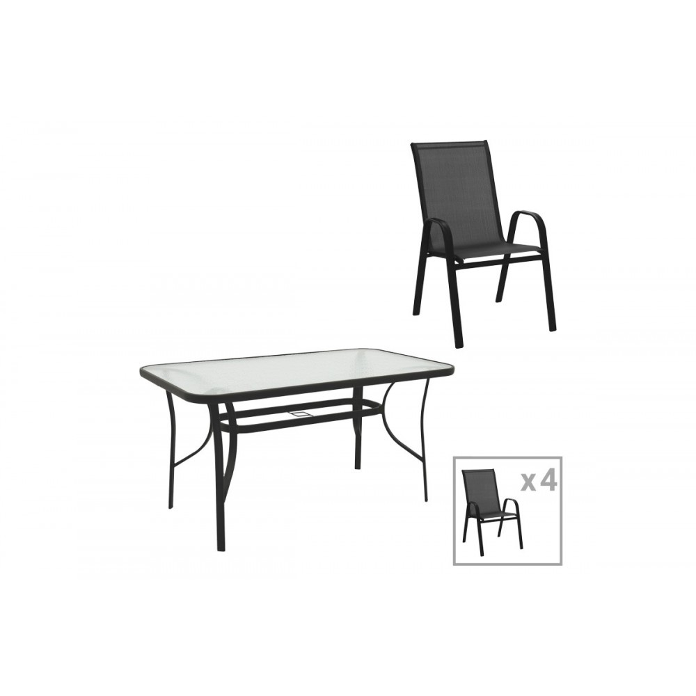 Τραπεζαρία 5τμχ "CALAN-ENSURE" από μέταλλο/γυαλί σε χρώμα μαύρο 140x80x70