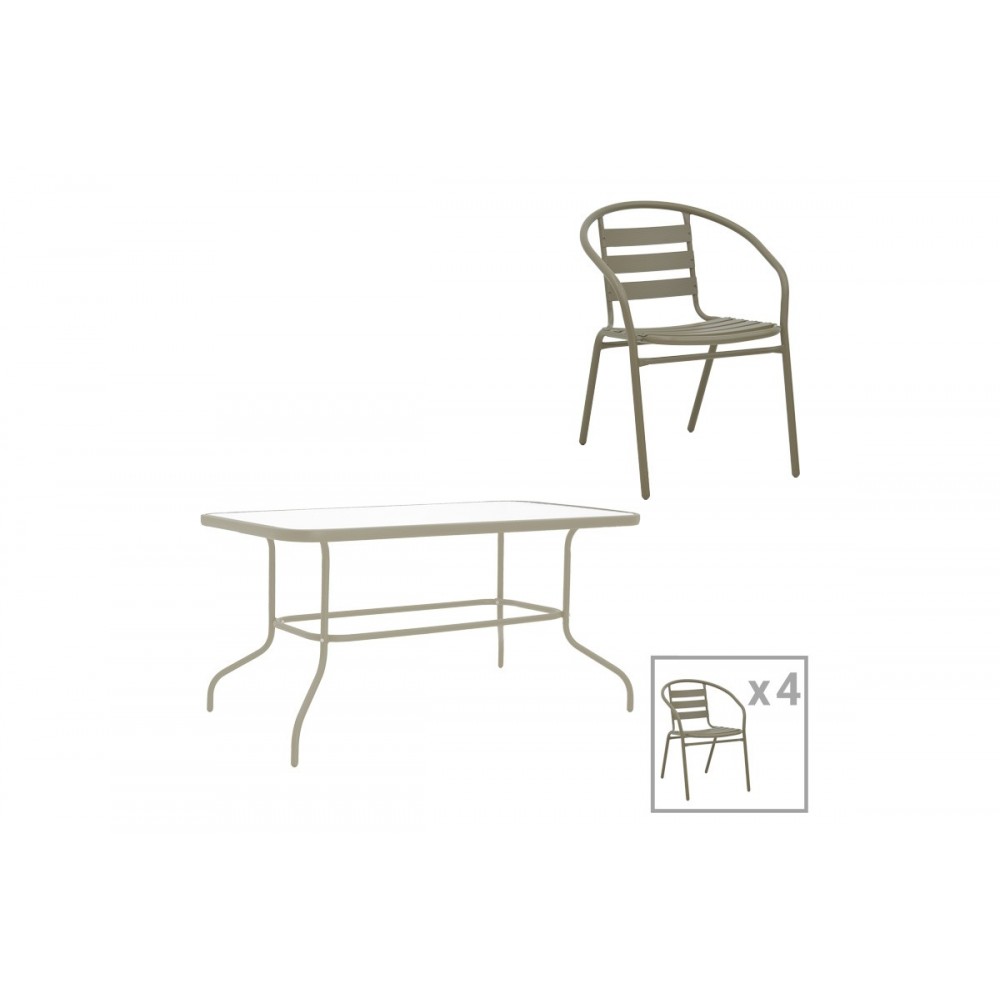 Τραπεζαρία 5τμχ "TADE-VALOR" από μέταλλο/γυαλί σε χρώμα σαμπανιζέ 110x60x70