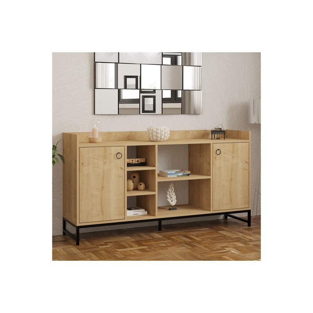 Μπουφές "DELTA" από μέταλλο σε χρώμα oak/μαύρο 160x40x85