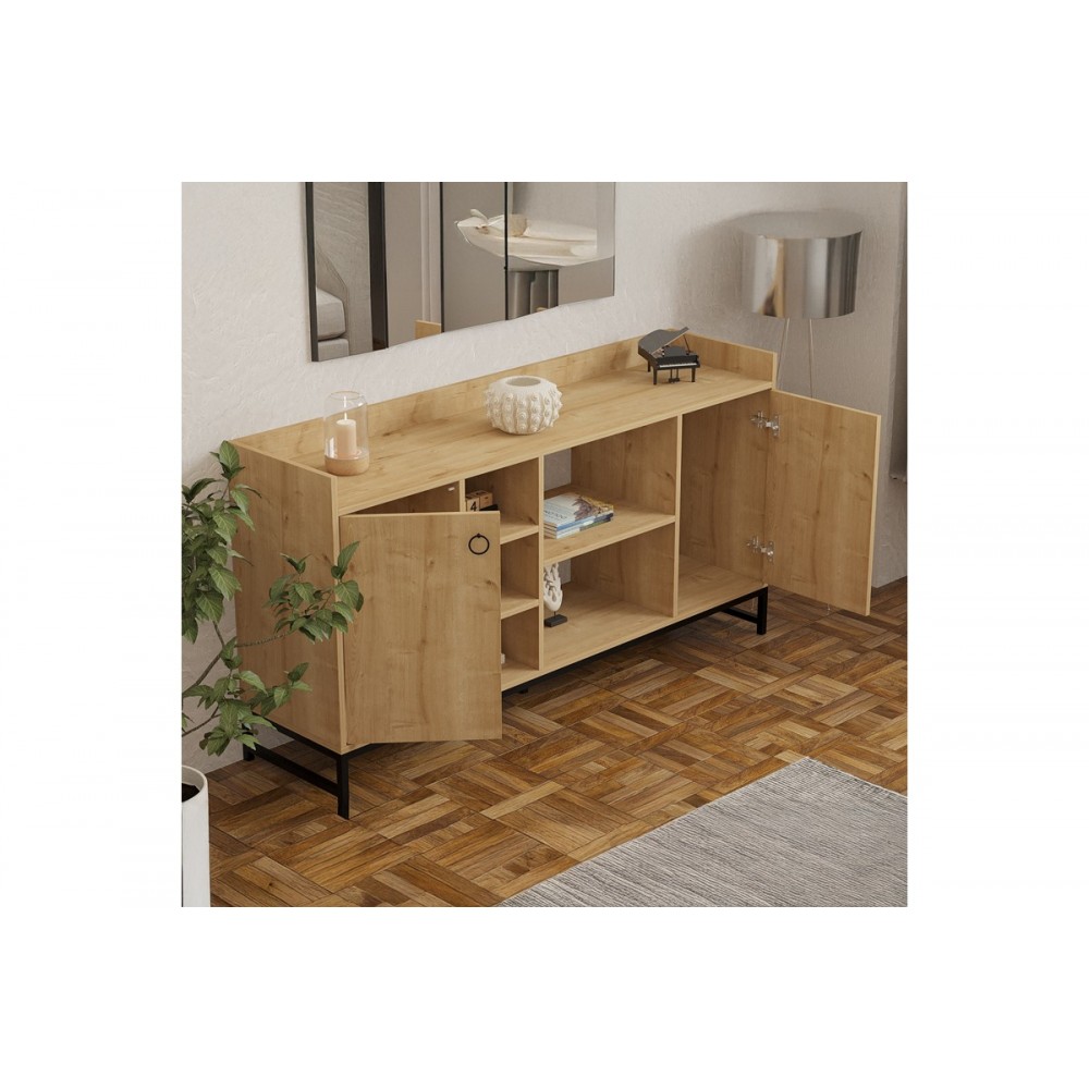 Μπουφές "DELTA" από μέταλλο σε χρώμα oak/μαύρο 160x40x85