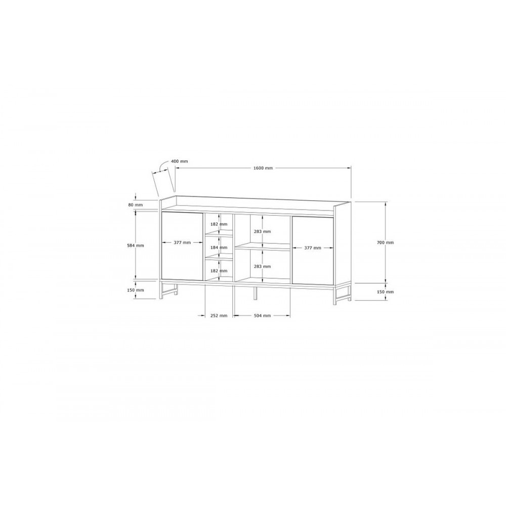 Μπουφές "DELTA" από μέταλλο σε χρώμα oak/μαύρο 160x40x85