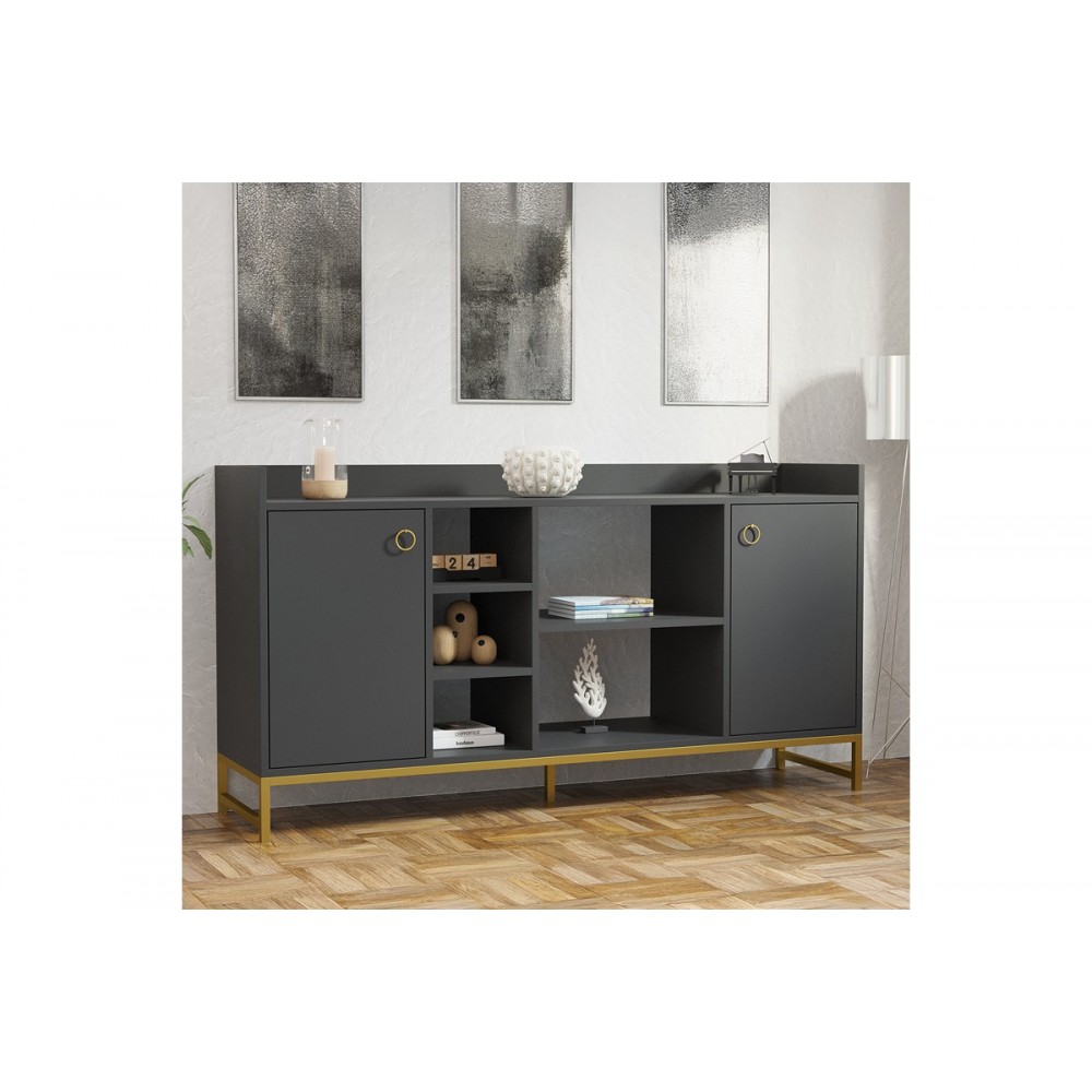 Μπουφές "DELTA" από μέταλλο σε χρώμα ανθρακί/χρυσό 160x40x85