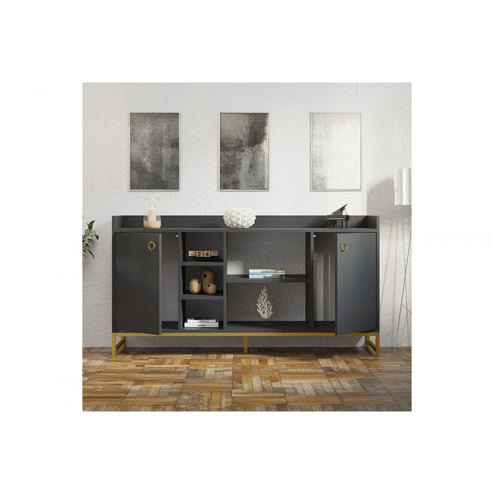 Μπουφές "DELTA" από μέταλλο σε χρώμα ανθρακί/χρυσό 160x40x85