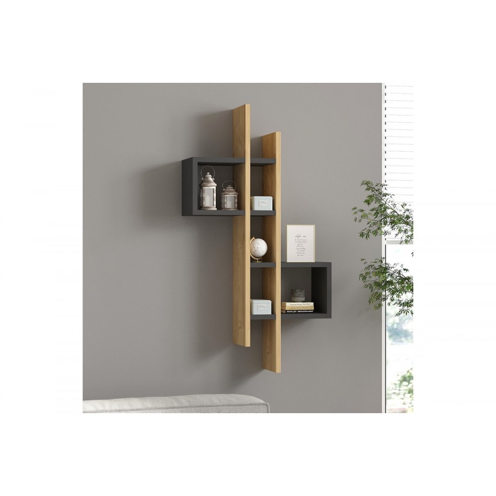 Ραφιέρα τοίχου "GAREL" σε χρώμα oak/ανθρακί 53.8x19.6x108