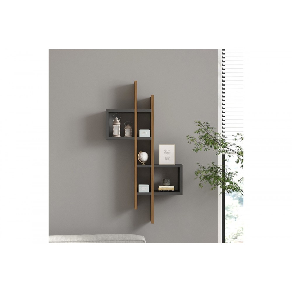 Ραφιέρα τοίχου "GAREL" σε χρώμα καρυδί/ανθρακί 53.8x19.6x108