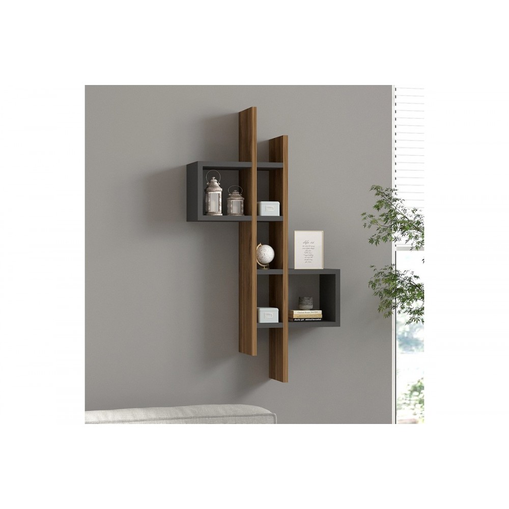 Ραφιέρα τοίχου "GAREL" σε χρώμα καρυδί/ανθρακί 53.8x19.6x108