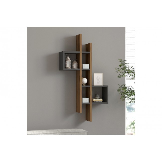 Ραφιέρα τοίχου "GAREL" σε χρώμα καρυδί/ανθρακί 53.8x19.6x108