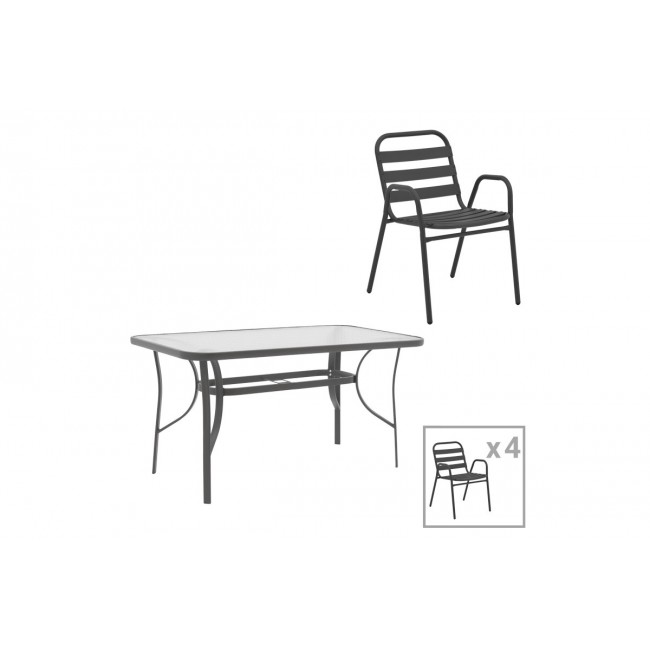 Τραπεζαρία 5τμχ "ENSURE-SUSSIE" από μέταλλο σε χρώμα ανθρακί 120x70x70