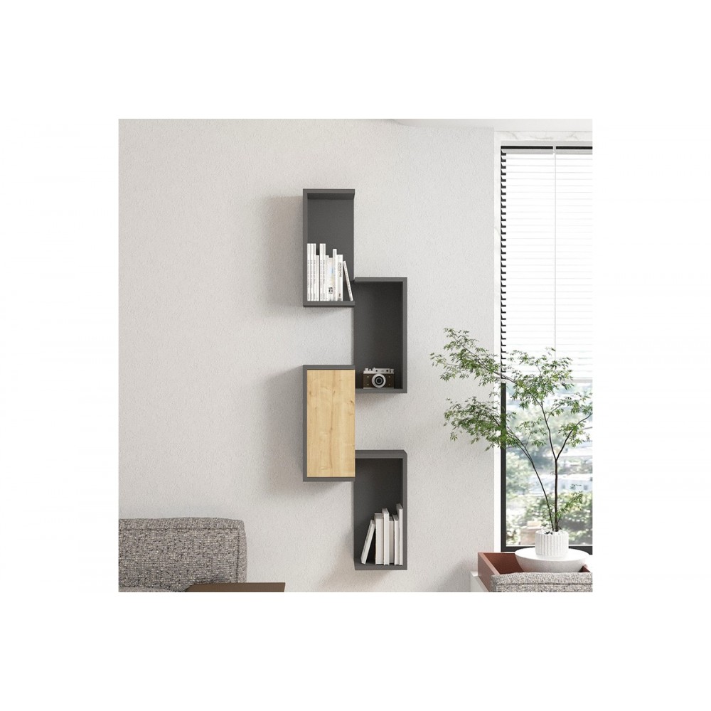 Ραφιέρα τοίχου "KONGO" σε χρώμα oak/ανθρακί 44x20x159