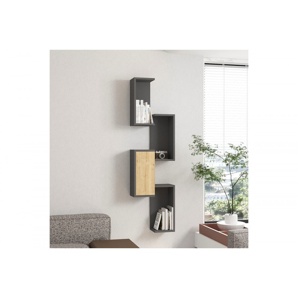 Ραφιέρα τοίχου "KONGO" σε χρώμα oak/ανθρακί 44x20x159