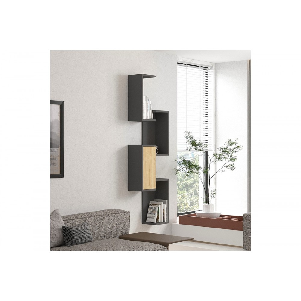 Ραφιέρα τοίχου "KONGO" σε χρώμα oak/ανθρακί 44x20x159