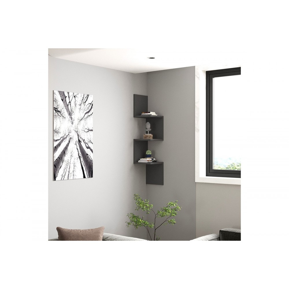 Ραφιέρα γωνιακή τοίχου "INSTA" σε χρώμα ανθρακί 25x25x105.5