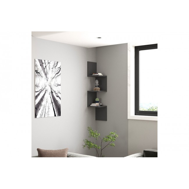 Ραφιέρα γωνιακή τοίχου "INSTA" σε χρώμα ανθρακί 25x25x105.5