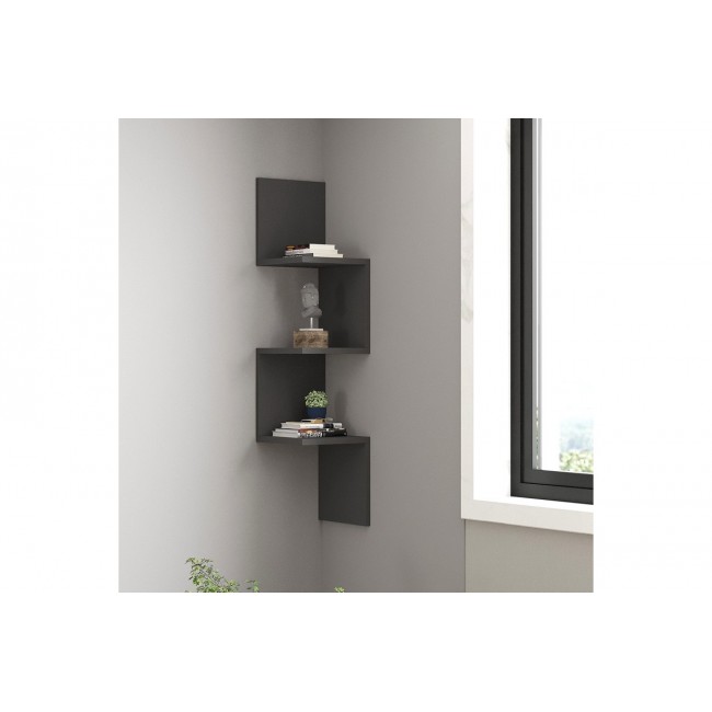 Ραφιέρα γωνιακή τοίχου "INSTA" σε χρώμα ανθρακί 25x25x105.5