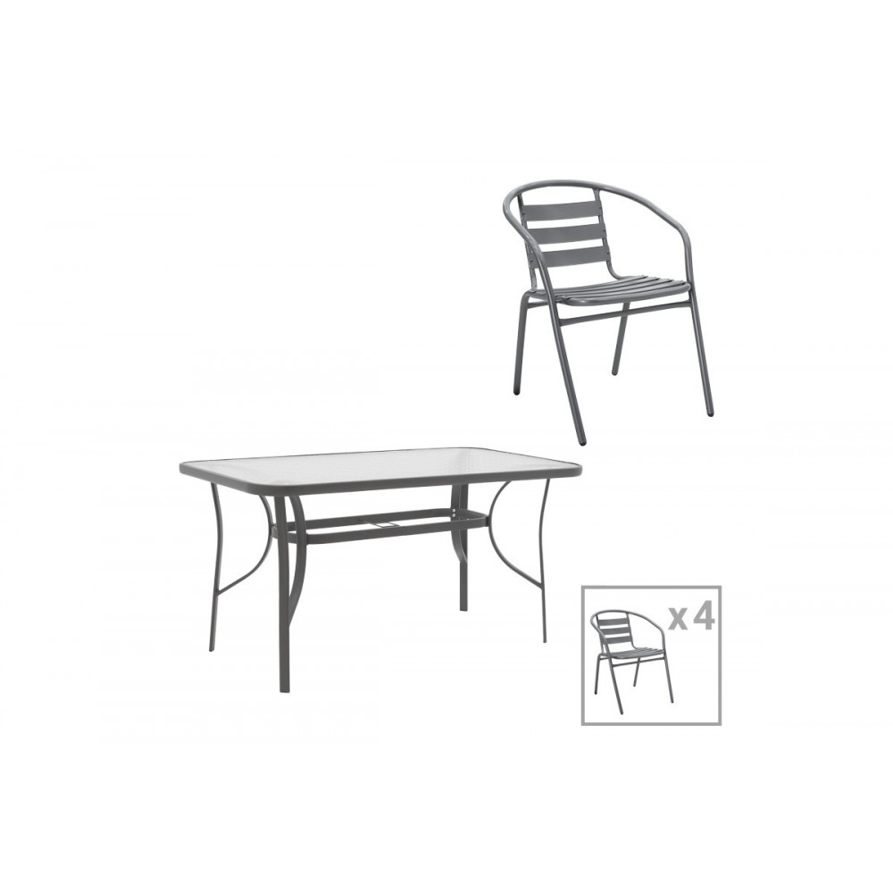 Τραπεζαρία 5τμχ "ENSURE-TADE" από μέταλλο/γυαλί σε χρώμα ανθρακί 120x70x70