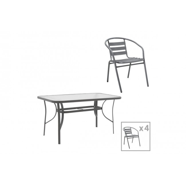 Τραπεζαρία 5τμχ "ENSURE-TADE" από μέταλλο/γυαλί σε χρώμα ανθρακί 120x70x70