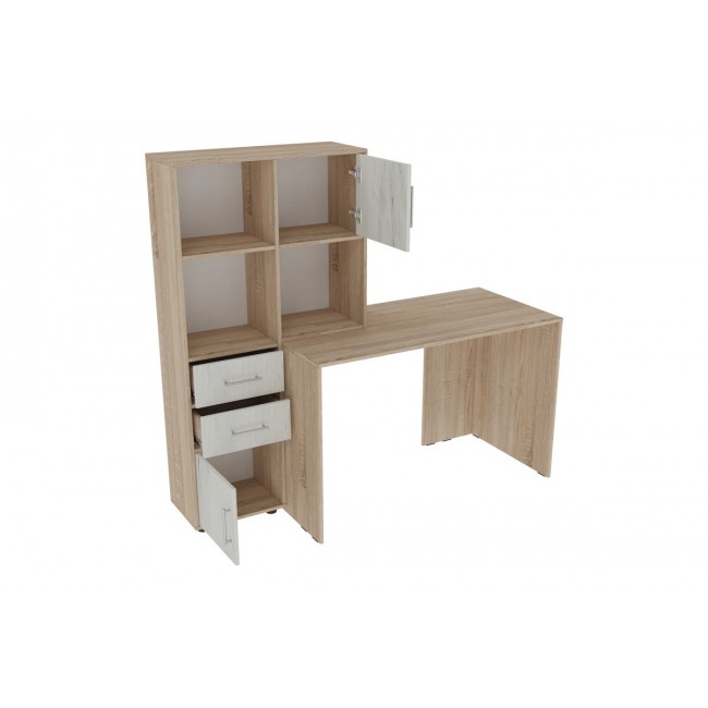 Γραφείο με βιβλιοθήκη "SCARLET" σε χρώμα σονόμα/λευκό 161x60x150