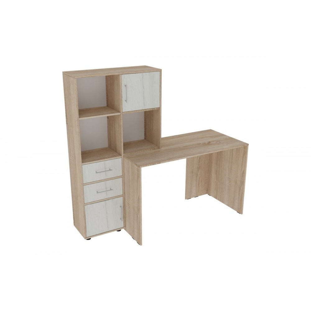 Γραφείο με βιβλιοθήκη "SCARLET" σε χρώμα σονόμα/λευκό 161x60x150