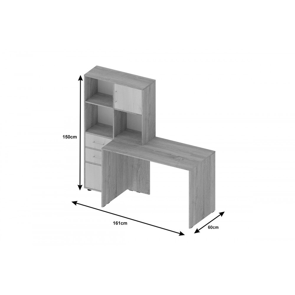Γραφείο με βιβλιοθήκη "SCARLET" σε χρώμα σονόμα/λευκό 161x60x150