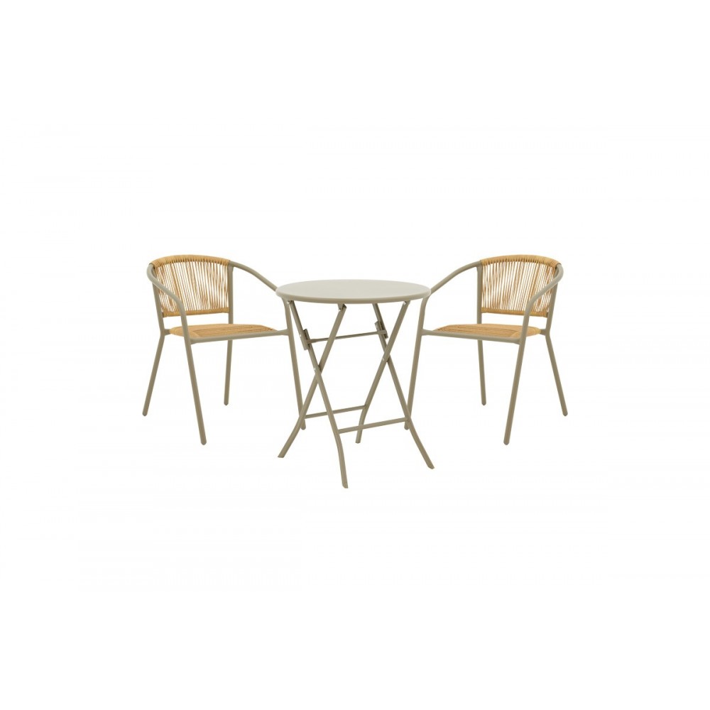 Τραπεζαρία 3τμχ "ALBERO-LINDARIA" από μέταλλο σε χρώμα σαμπανιζέ/φυσικό Φ60x70