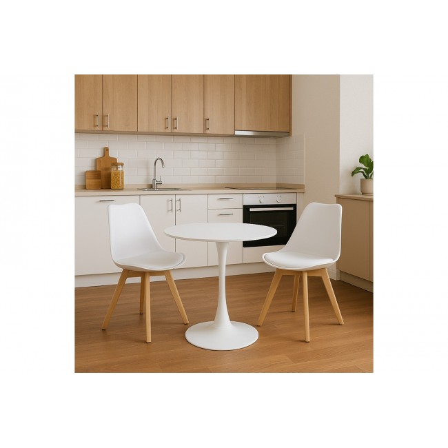 Τραπεζαρία 3τμχ "ELIJAH-GASTON" από pp/pu σε χρώμα λευκό/φυσικό Φ60x74