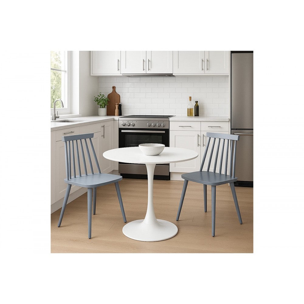 Τραπεζαρία 3τμχ "ELIJAH-AURORA I" από pp σε χρώμα λευκό/γκρι Φ60x74