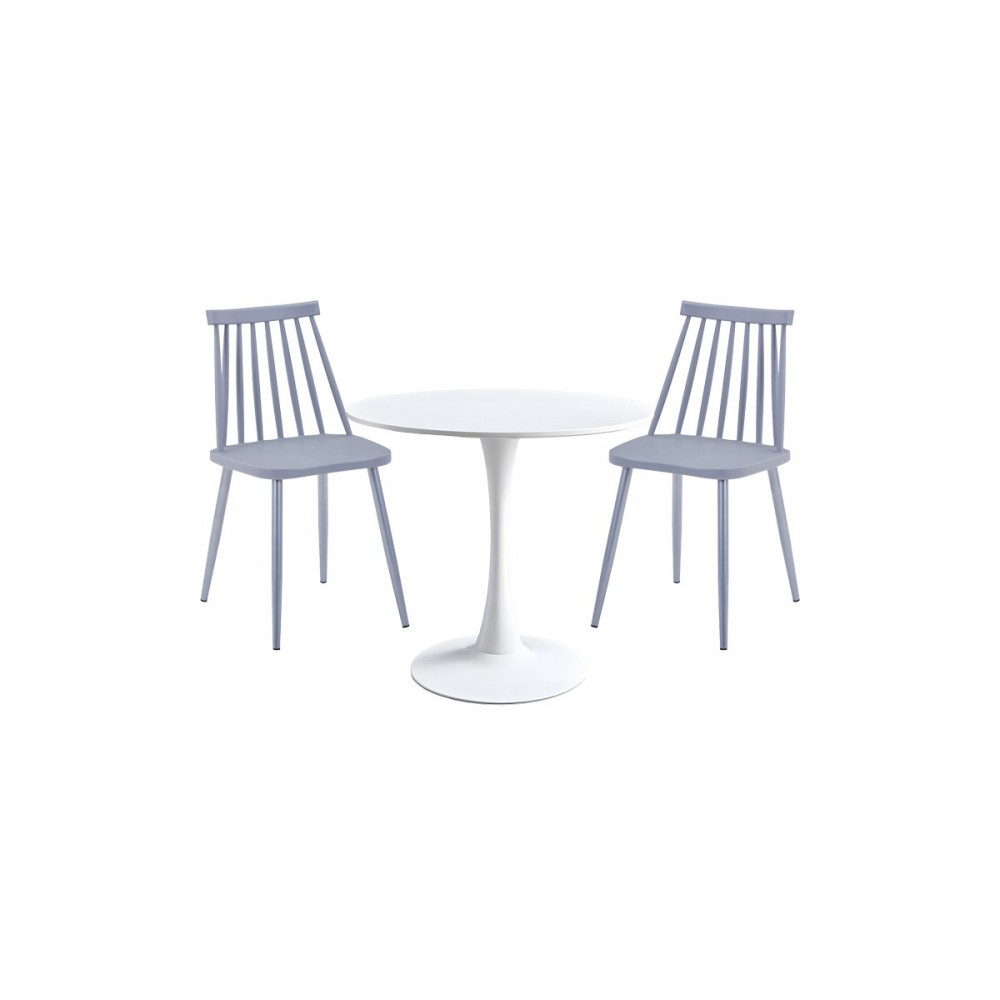 Τραπεζαρία 3τμχ "ELIJAH-AURORA I" από pp σε χρώμα λευκό/γκρι Φ60x74