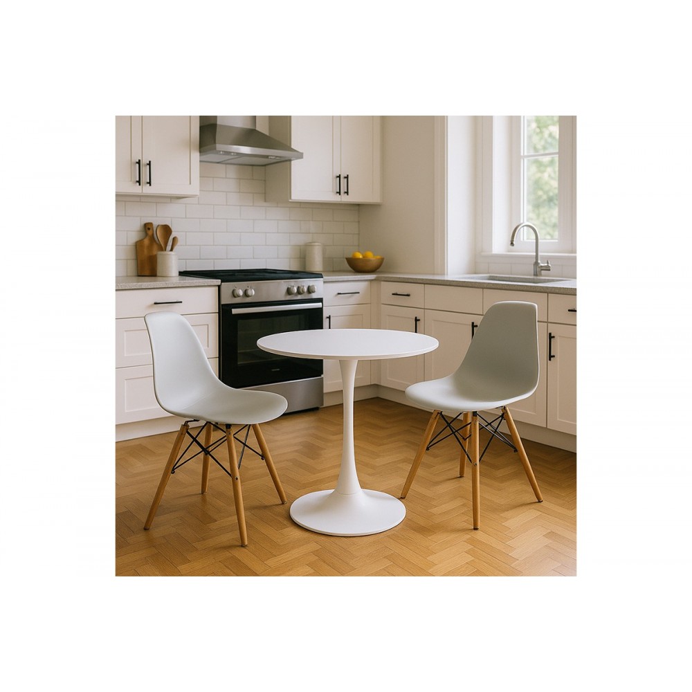 Τραπεζαρία 3τμχ "ELIJAH-JULITA" από pp σε χρώμα λευκό/φυσικό Φ60x74