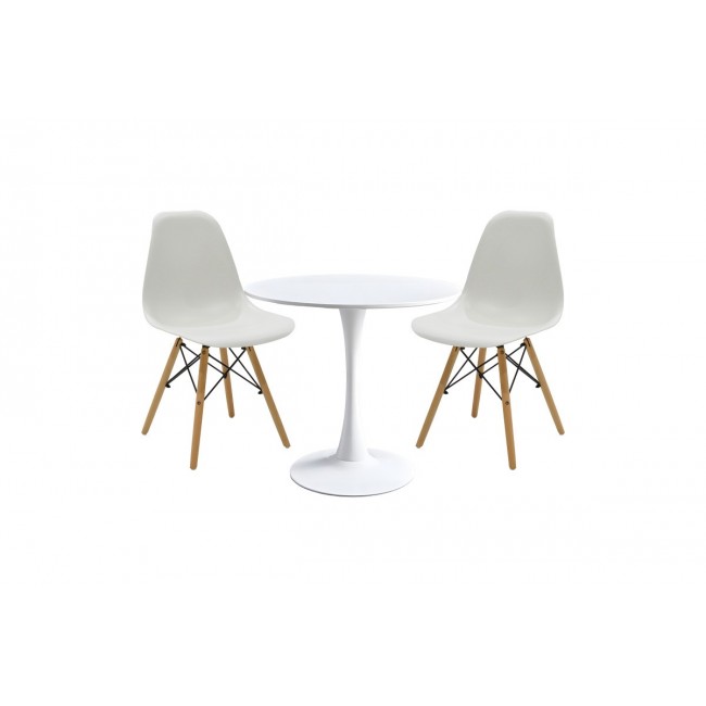 Τραπεζαρία 3τμχ "ELIJAH-JULITA" από pp σε χρώμα λευκό/φυσικό Φ60x74