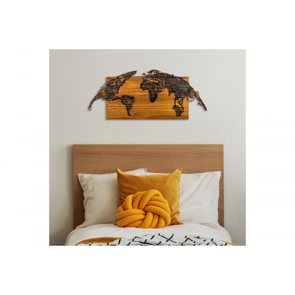 Διακοσμητικό τοίχου "MABLE" από ξύλο/μέταλλο σε χρώμα φυσικό/μαύρο 83x3x38