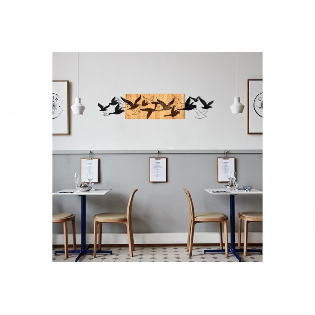 Διακοσμητικό τοίχου "EXCORE" από ξύλο/μέταλλο σε χρώμα φυσικό/μαύρο 111x3x25