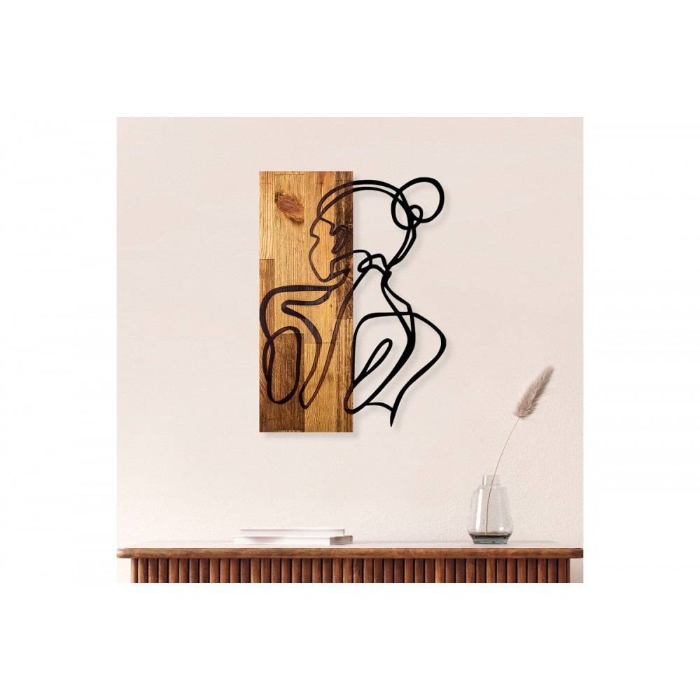 Διακοσμητικό τοίχου "WOMANEL" από ξύλο/μέταλλο σε χρώμα φυσικό/μαύρο 35x3x50