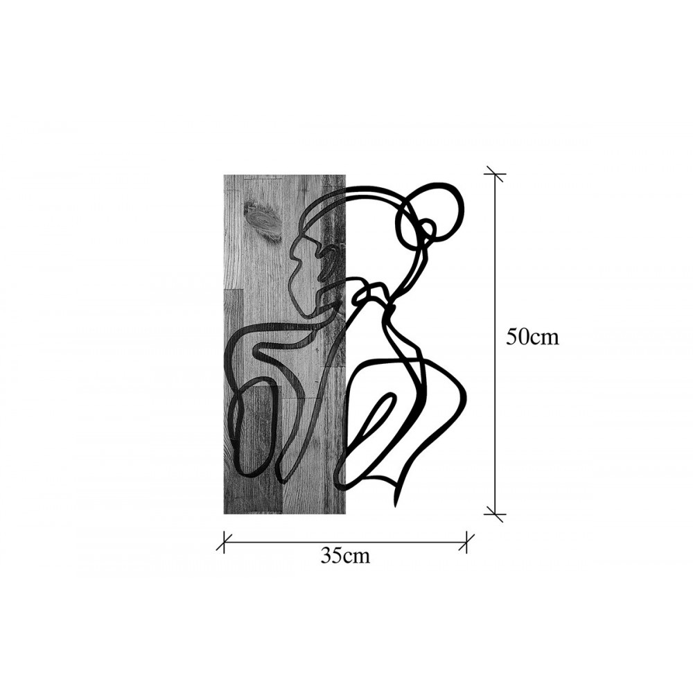 Διακοσμητικό τοίχου "WOMANEL" από ξύλο/μέταλλο σε χρώμα φυσικό/μαύρο 35x3x50