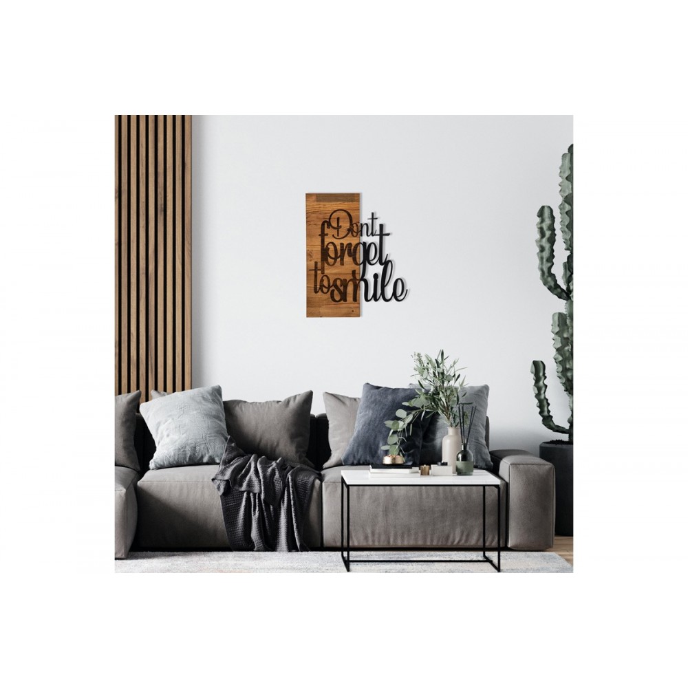 Διακοσμητικό τοίχου "SMILEY" από ξύλο/μέταλλο σε χρώμα φυσικό/μαύρο 47x3x58