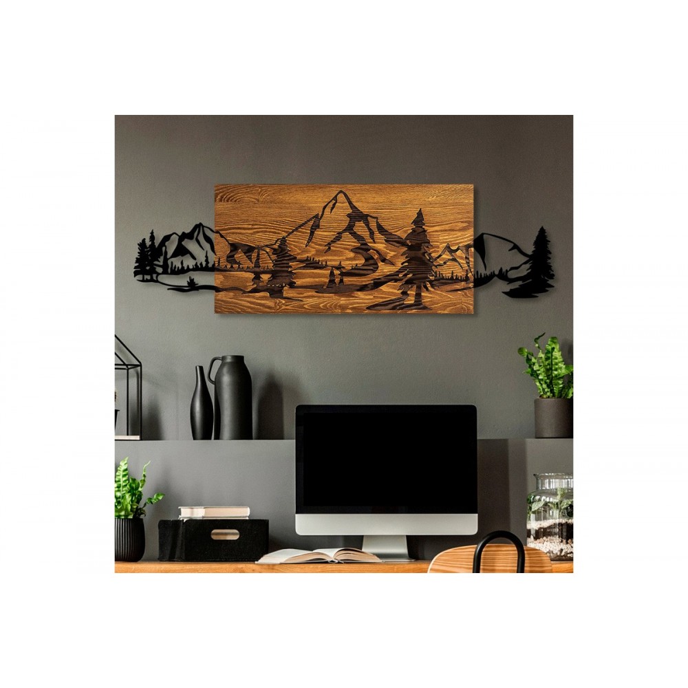 Διακοσμητικό τοίχου "NEREVE" από ξύλο/μέταλλο σε χρώμα φυσικό/μαύρο 95x3x30