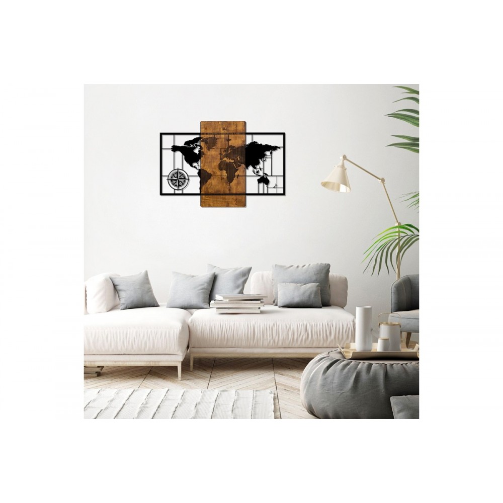 Διακοσμητικό τοίχου "MERZO" από ξύλο/μέταλλο σε χρώμα φυσικό/μαύρο 58x3x85