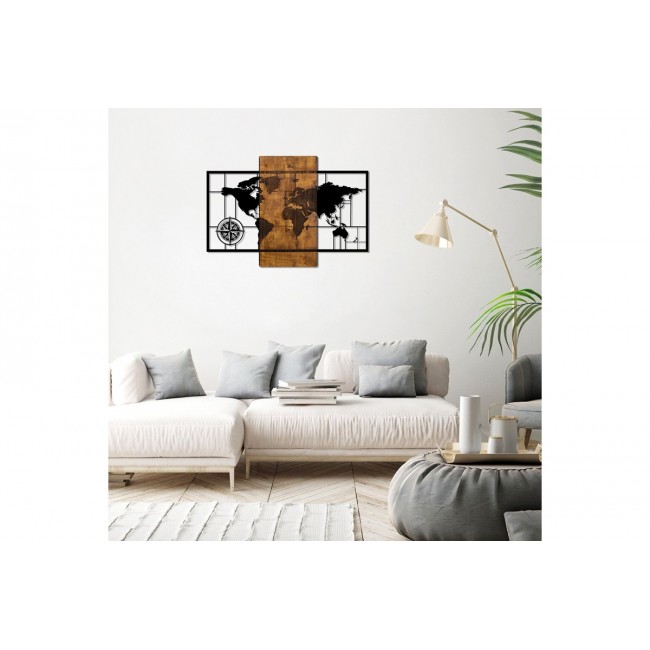 Διακοσμητικό τοίχου "MERZO" από ξύλο/μέταλλο σε χρώμα φυσικό/μαύρο 58x3x85