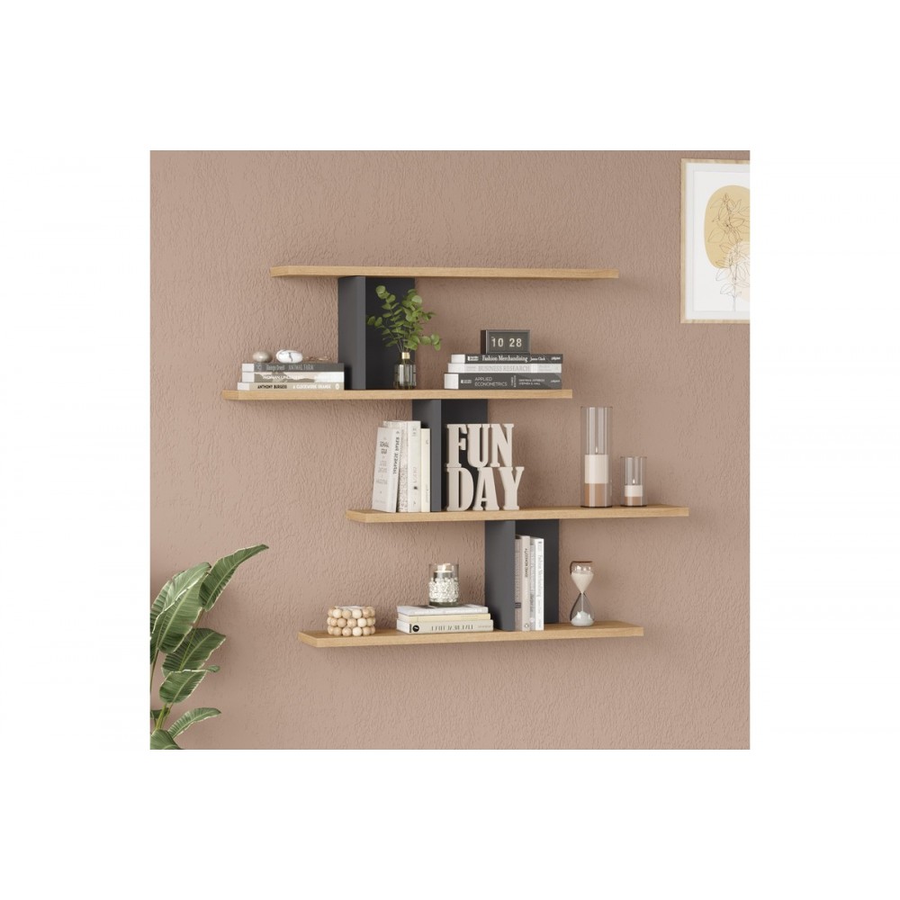 Ραφιέρα τοίχου "ZAKA" σε χρώμα φυσικό/ανθρακί 98.7x14.5x78