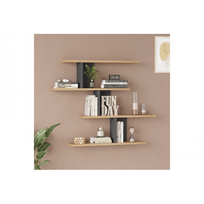 Ραφιέρα τοίχου "ZAKA" σε χρώμα φυσικό/ανθρακί 98.7x14.5x78