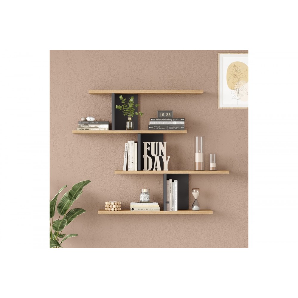 Ραφιέρα τοίχου "ZAKA" σε χρώμα φυσικό/ανθρακί 98.7x14.5x78