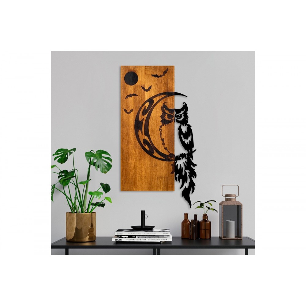 Διακοσμητικό τοίχου "OWLE" από ξύλο/μέταλλο σε χρώμα φυσικό/μαύρο 36x3x66
