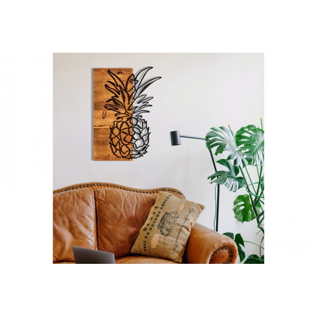 Διακοσμητικό τοίχου "PINABLE" από ξύλο/μέταλλο σε χρώμα φυσικό/μαύρο 42x3x58